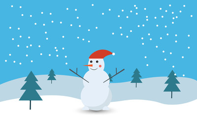 Christmas snowman christmas  in winter landscape. Illustration.