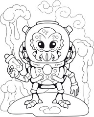 Fototapeta premium cartoon cute alien, coloring book, funny illustration