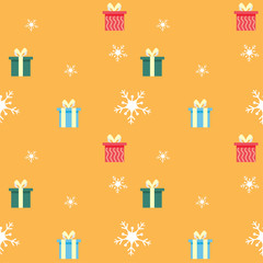 Seamless Pattern background: Merry Christmas and Happy new year concept. There are color gift boxes and snow on colorful background for your design