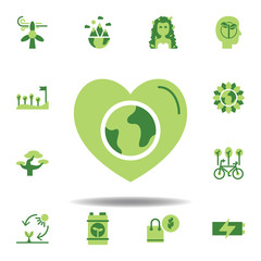 save the world, heart colored icon. Elements of save the earth illustration icon. Signs and symbols can be used for web, logo, mobile app, UI, UX