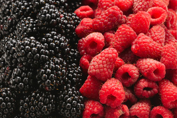 Raspberry and blueberry as a background.