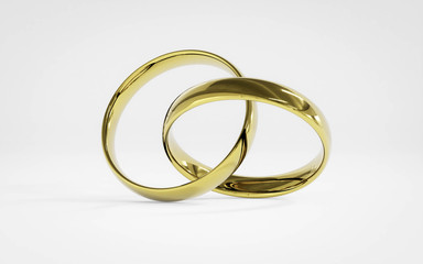 gold wedding rings on white background 3d render illustration