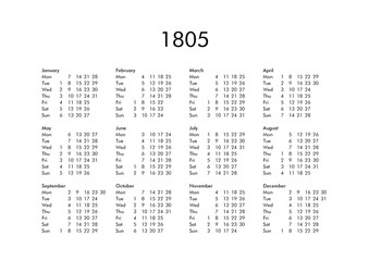Calendar of year 1805