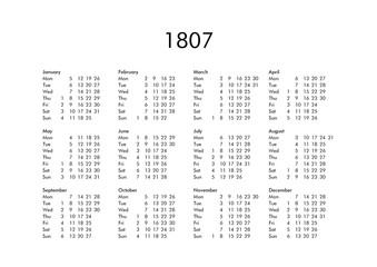 Calendar of year 1807