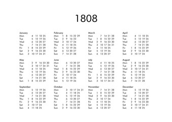 Calendar of year 1808