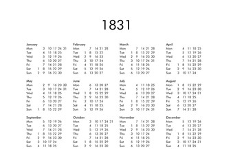 Calendar of year 1831