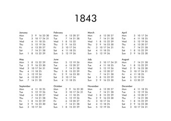 Calendar of year 1843