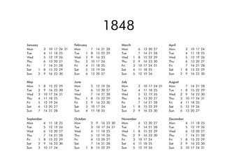 Calendar of year 1848