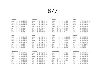 Calendar of year 1877