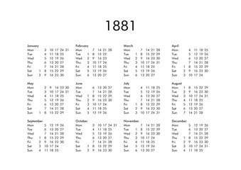 Calendar of year 1881