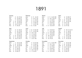 Calendar of year 1891