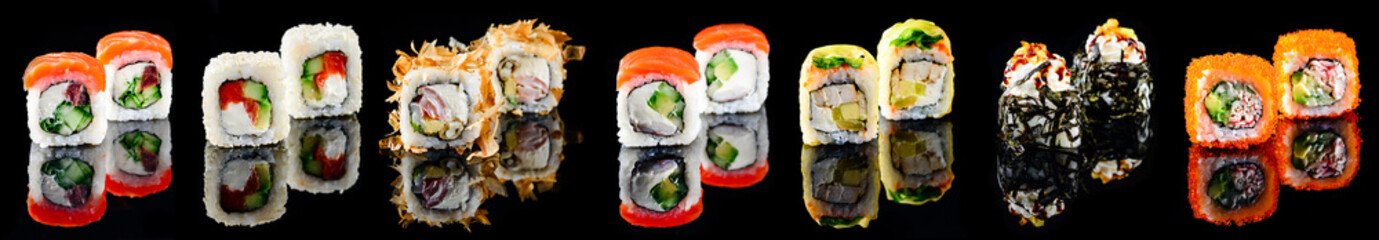 Different kinds of sushi roll Japanese cuisiune