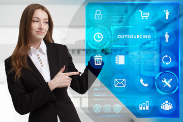 Business, Technology, Internet and network concept. Young businessman working on a virtual screen...