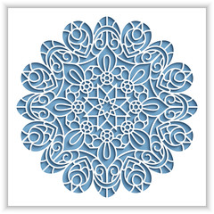 White panel with cutout round pattern, ornamental lace decoration, elegant template for laser cutting
