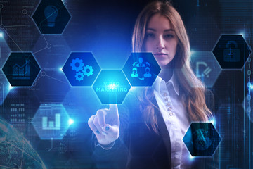 Business, Technology, Internet and network concept. Young businessman working on a virtual screen...