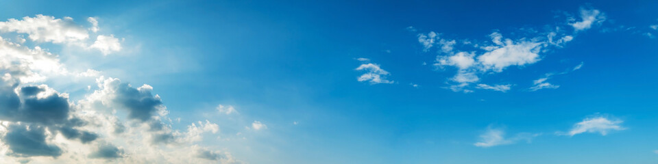 Panorama sky with cloud on a sunny day. Beautiful cirrus cloud. Panoramic image.
