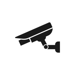 Cctv camera black isolated vector icon. Surveillance, video monitoring camera simple glyph symbol.