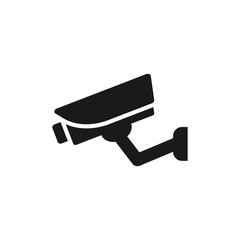 Cctv camera black isolated vector icon. Surveillance, video monitoring camera simple glyph symbol.