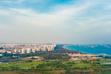 Fototapeta na wymiar Landscape from bird view of Singapore skyline with city