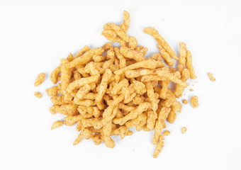 Cheese crispy corn chips, isolated on a white background.