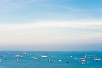 Singapore Harbor front with Cargo ships