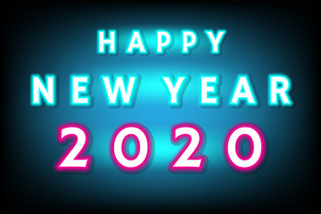 Vector text number 2020 glowing on dark blue vintage screen for Happy New Year background concept.