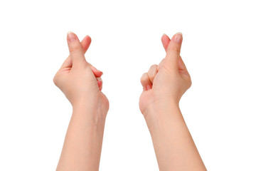 Woman hands isolated on white. Heart symbol.