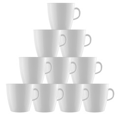 Group set of white porcelain cup isolated on white background