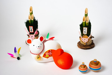 干支の置物　紅白ねずみ