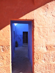 colorful old door in convent in peru