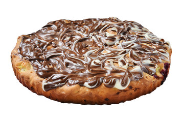 Delicious chocolate fudge pie isolated on white background