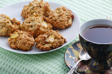 Oatmeal cookies with fruit ingredients raisins and apples