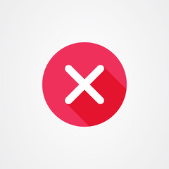 Obraz premium Cancel icon in red with long shadow effect, close symbol.
