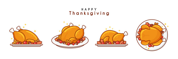  Illustration of baked turkey for thanksgiving day - obrazy, fototapety, plakaty