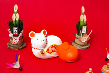 干支の置物　紅白ねずみ