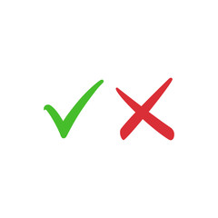 Tick symbol set in red and green, checkmark vector icons. Yes and no, right and wrong tick check mark symbols.