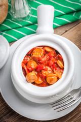 Lecho - stew with peppers, onions and sausages.