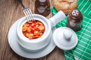 Lecho - stew with peppers, onions and sausages.