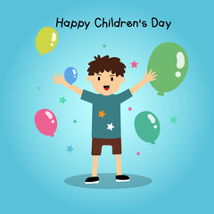 World Children's Day, a child standing around a balloon and a star with a background b