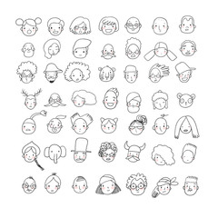 Pattern with graphical faces. Vector illustration. Set of people icons