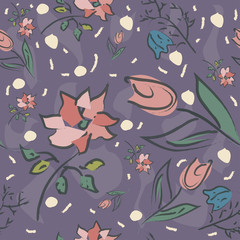 Hand Drawn Floral Seamless Pattern on brown
