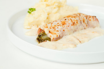 Belgian dish Chicory gratin served with mashed patatoes