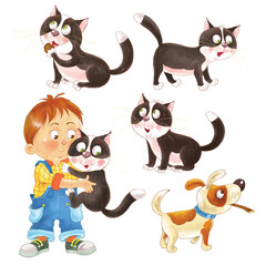 Cute little boy's day. Schedule. Coloring book. Coloring page. Illustration for children. Cute and funny cartoon characters isolated on white