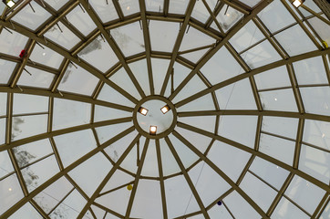 Glass round dome inside the building.