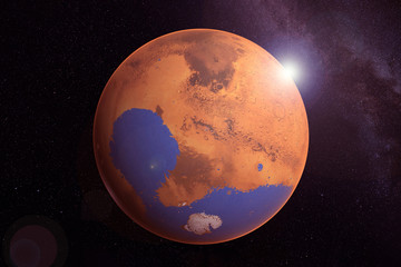 Planet Mars in the distant past. With the oceans. Elements of this image were furnished by NASA. © Artsiom P