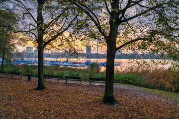 Hamburg, Germany. Park at the Lake Alster in the autumn.