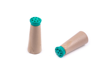 Childs toy plastic food molded 1/6th scale salt and pepper herb shakers
