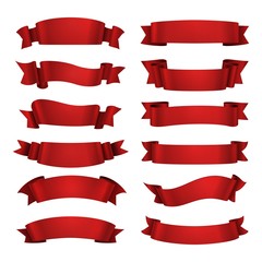 Red ribbon isolated. Realistic illustration glossy decorative vector banners isolated on white background. Empty stylized art image like element promo advertising or blank icon web site