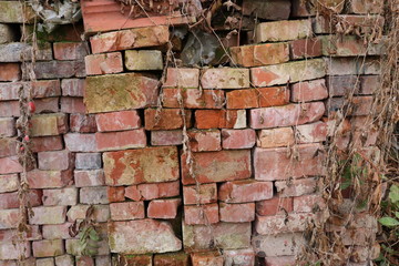 old brick wall of red bricks