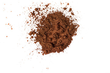 Natural colored pigment. Loose cosmetic powder. Eyeshadow pigment isolated on a white background, close-up